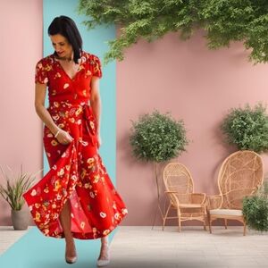 FREE PEOPLE Floral Jess Wrap Maxi Dress (Large)